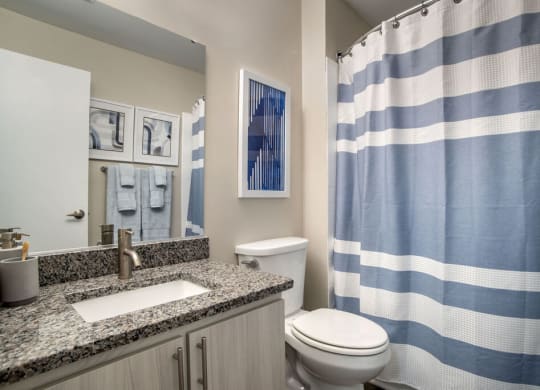 Renovated bathroom with updated vanity at Elme Manassas, Manassas, VA, 20109