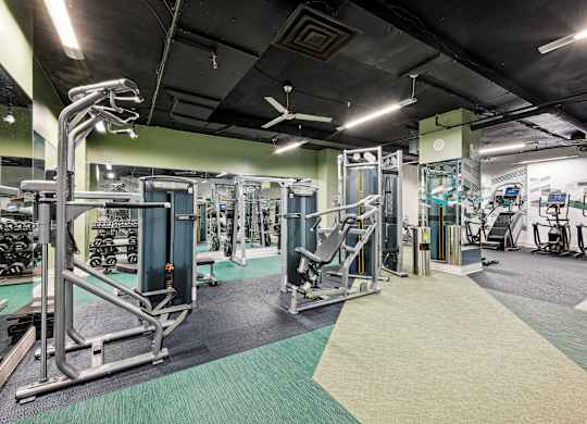 A gym with a variety of equipment at Cascade at Landmark, Virginia