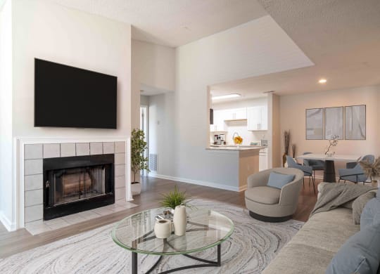Spacious living room at Elme Eagles Landing in Stockbridge, GA