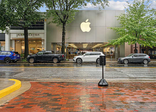 A parking lot in front of an Apple store at Elme Bethesda, Bethesda, 20814