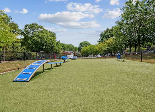 A park with a blue slide and green grass at Elme Druid Hills, Atlanta, Georgia