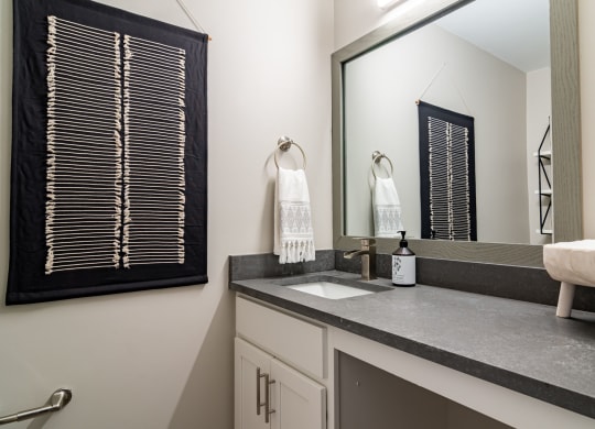 Bathroom vanity at Elme Sandy Springs Apartments, Atlanta, GA, 30350