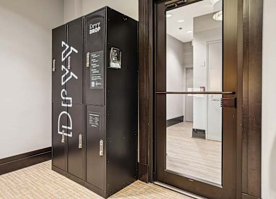 A black locker with the word
