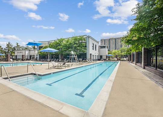 A large outdoor swimming pool at Riverside Apartments, Alexandria, Virginia
