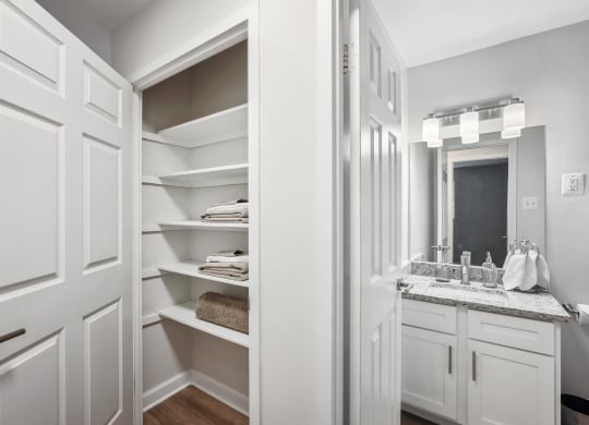 Closet & bathroom at Roosevelt Towers Apartments, Falls Church, Virginia