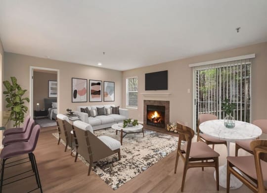 Living room with fireplace at Elme Alexandria, Alexandria, 22304