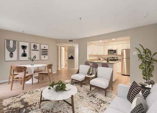 Living Room in neutral colors at Elme Alexandria, Virginia, 22304
