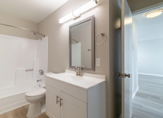 Bathroom with shower and tub at Alturas Paso Robles Apartment Homes, Paso Robles, CA, 93446