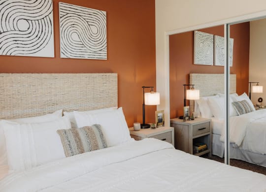 a bedroom with two beds and a mirror at Arrive Paso Robles, Paso Robles, CA, 93446