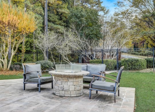 Sandy Springs, GA Apartments for Rent - Veridian at Sandy Springs - Fire Pit with Chairs and Beautiful Landscaping Surrounding