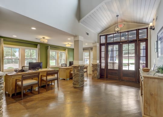 Wynnwood Leasing Center large office with a wood floor and glass doors