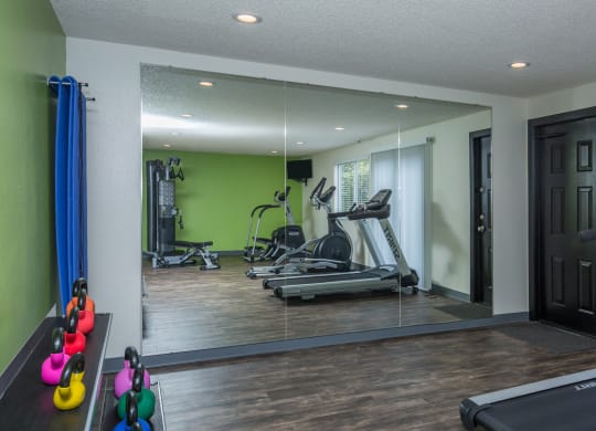 Apartments in Tacoma, WA for Rent  - Valley Vista - Fitness Center with Cardio Equipment, Weights, and Mirrors