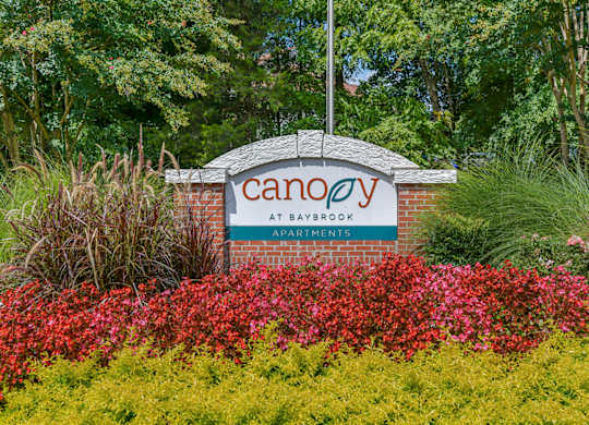The Entrance sign for Canopy at Baybrook apartments in Charlotte NC