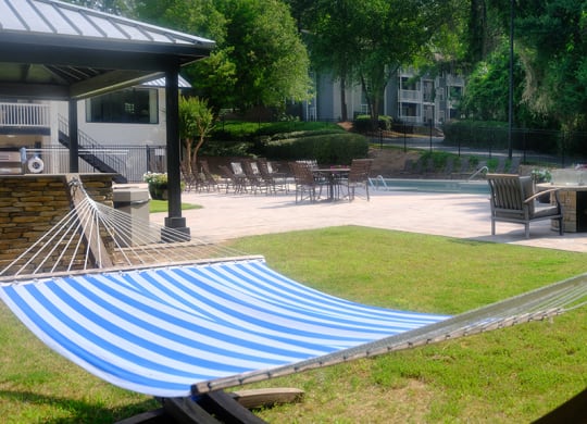 a hammock in a backyard