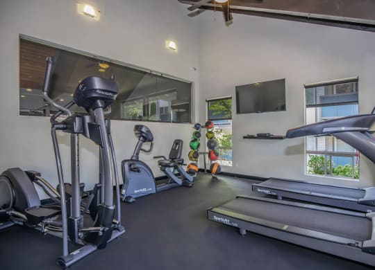 2-BR Apartments In Tukwila, WA - Foster Creek - Fitness Center Equipped With Cardio Machines, Weighted Balls, A T.V. , Ceiling Fan, And Windows