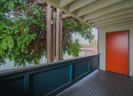 Outdoor private balcony at Foster Creek apartments