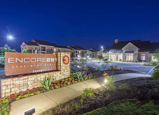 Entrance sign to Encore281 apartments san antonio