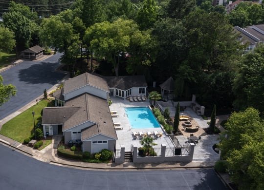 Eclipse Apartments Duluth GA aerial view pool clubhouse