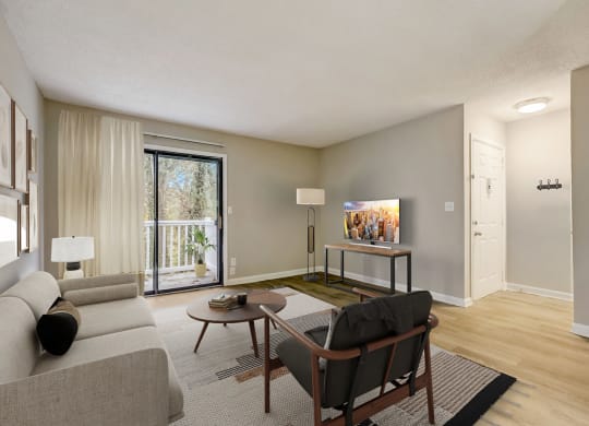 a living room with a couch and a table