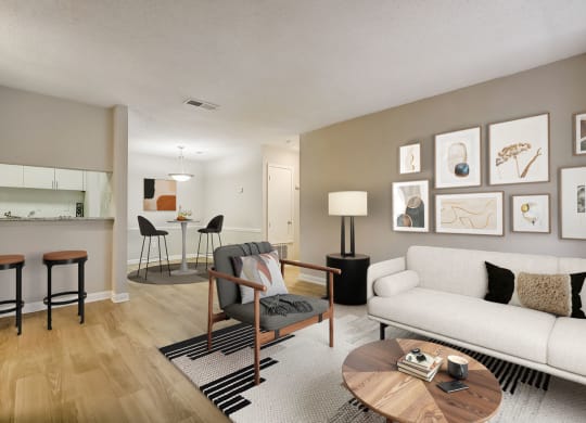 a living room with a couch and a table