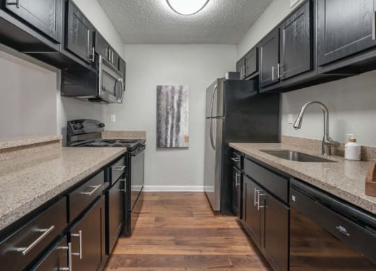 Veridian at Sandy Springs apartments interior kitchen with a sink and a refrigerator