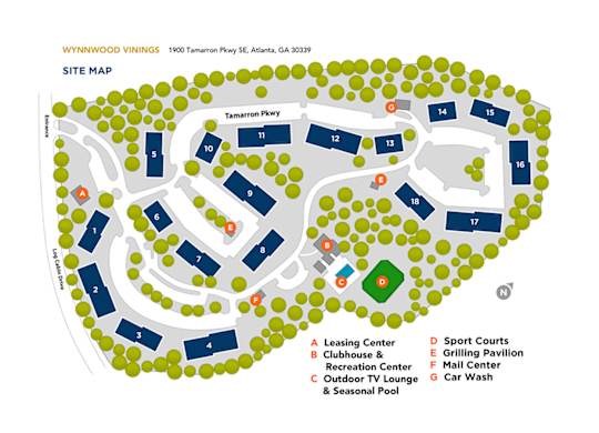 A site map of Wynnwood Vinings community