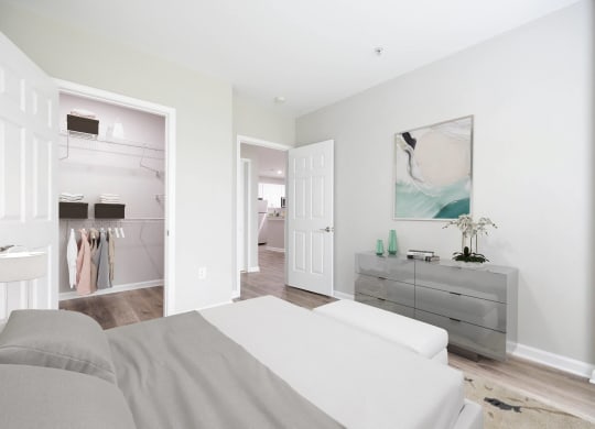 a bedroom with a bed and a closet at The Lena, Raritan, NJ 08869