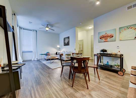 Living room with wooden floor at Agave, San Antonio