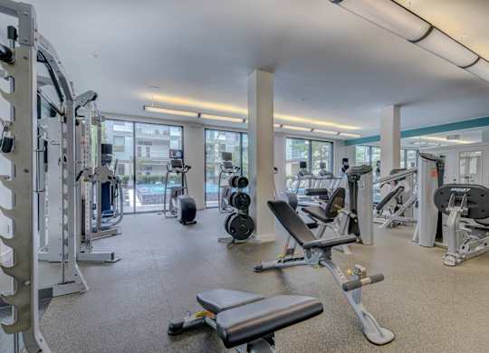 Gym with variety of equipments at Agave, San Antonio, Texas