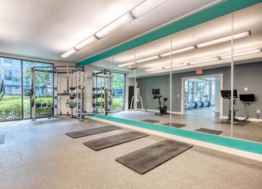 Yoga mats in gym at Agave, San Antonio, TX, 78205