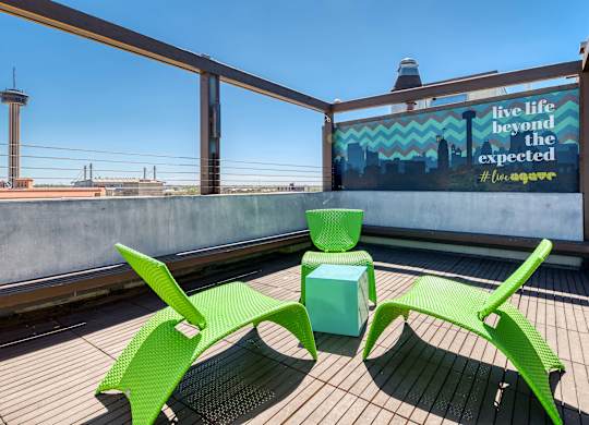 Balcony with chairs at Agave, San Antonio, TX, 78205