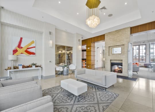 a view of the lobby with a fireplace at Harbor Pointe, Bayonne