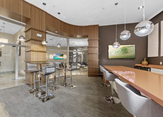 The Clubhouse with a bar and stools at Harbor Pointe, New Jersey, 07002