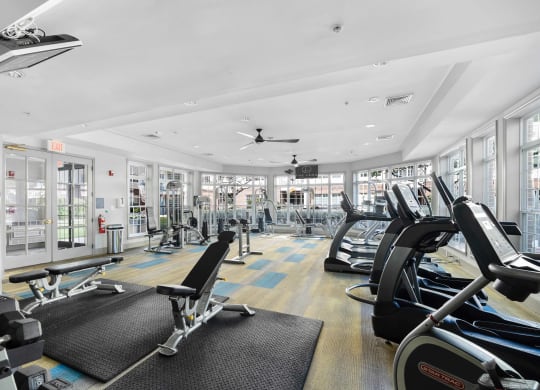A spacious fitness center at The Lena, New Jersey