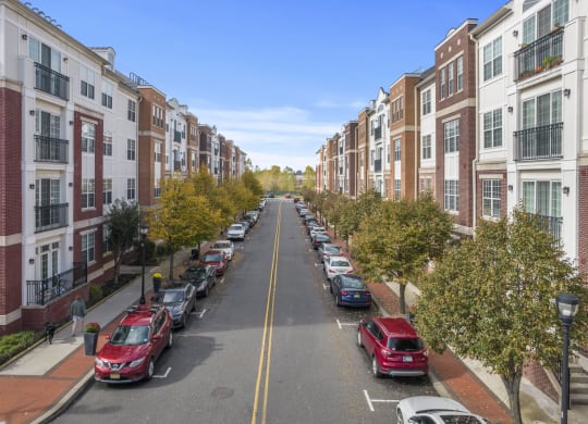 street view with apartments on both sides of the street  at Harbor Pointe, Bayonne, NJ