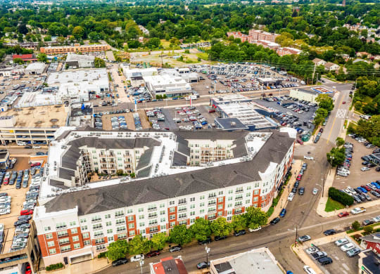 an aerial view of a large building in a city at Metro 303, New York, 11550