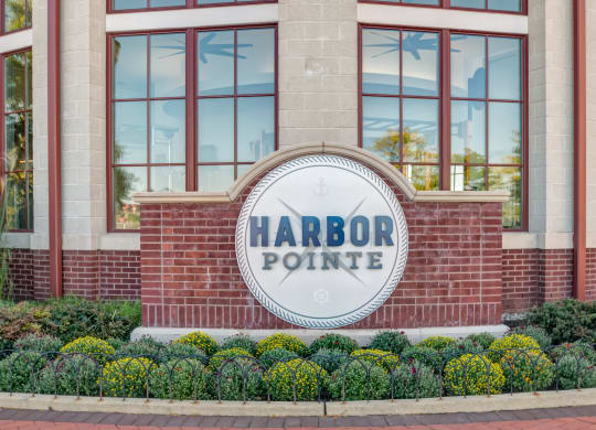 Harbor Pointe monument sign by leasing office  at Harbor Pointe, Bayonne, New Jersey