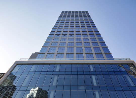 looking up at the south facade of one madison plaza in downtown at The Paxton, Brooklyn