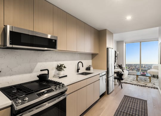a kitchen with a stove and a sink and a refrigerator at The Paxton, New york