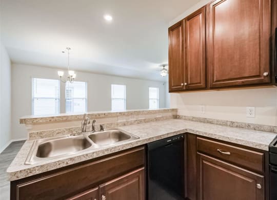 a kitchen with a sink and a dishwasher at The Village at Granger Pines, Texas