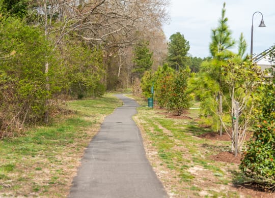 a path in a park with trees on both sides of the path at The Whitworth, Williamsburg, VA, 23185