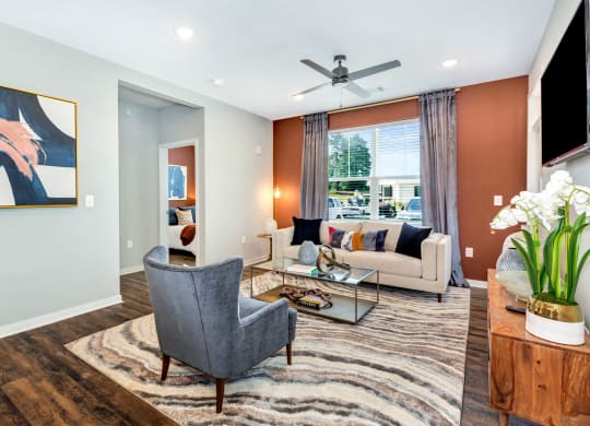 living room at Farmhaus Apartments, Alabama, 35757