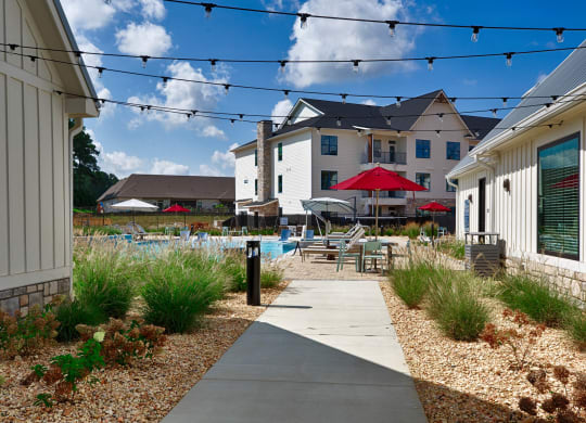 Outdoor walk way at Farmhaus Apartments, Madison, Alabama