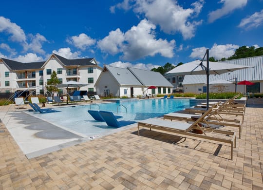 Pool patio at Farmhaus Apartments, Madison, AL, 35757