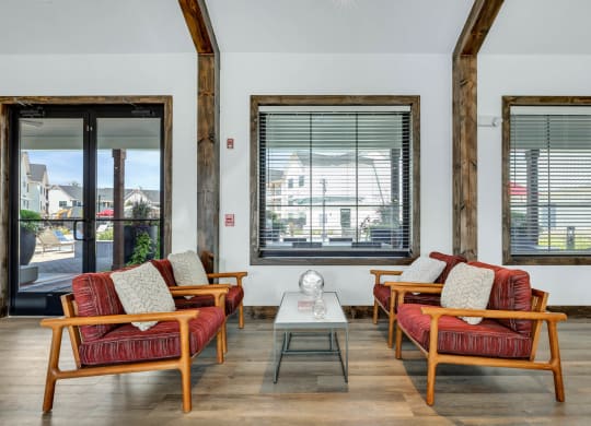 Wooden chair at Farmhaus Apartments, Madison