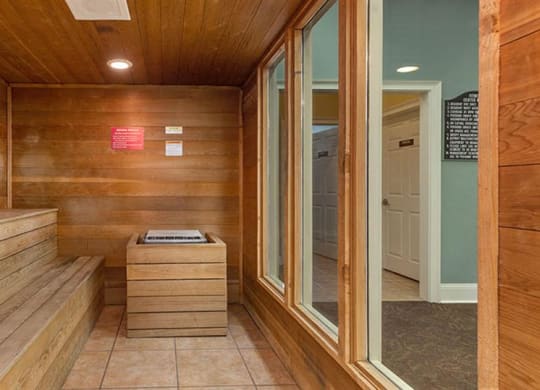 a large wooden sauna with a large window at Bedford Parke Apartments, Georgia, 31088