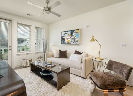 a living room with a couch and a coffee table