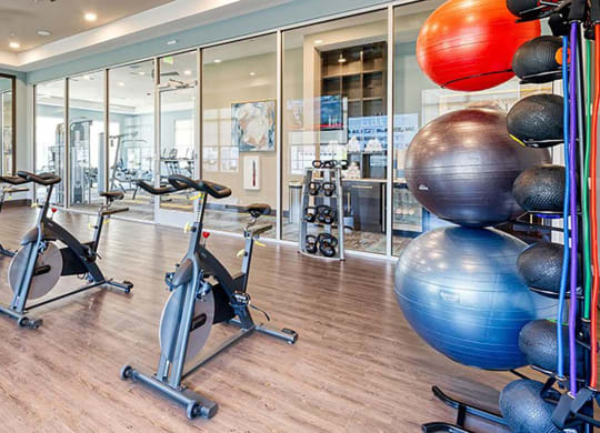 a gym with treadmills and other exercise equipment at Canopy at Ginter Park Apartments, Richmond, VA, 23227