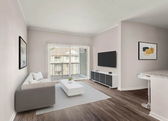 Modern living room with flat screen tv at Colony at Centerpointe Apartments, Virginia, 23114