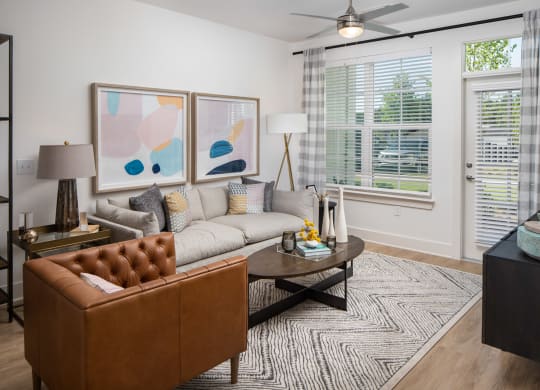 cozy living room at The Quincy Apartments, Acworth